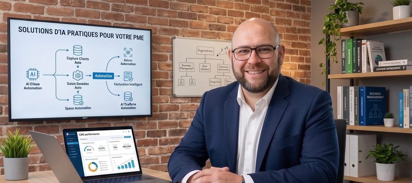 Espace de travail présentant des automatisations IA pour une PME